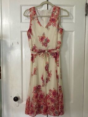 Emma & Michele Cream Midi Dress with Pink Floral Print